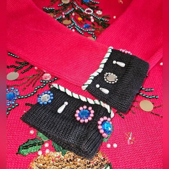 Vintage Victoria Jones Red Embellished Christmas Tree Sweater Size S - Picture 5 of 6
